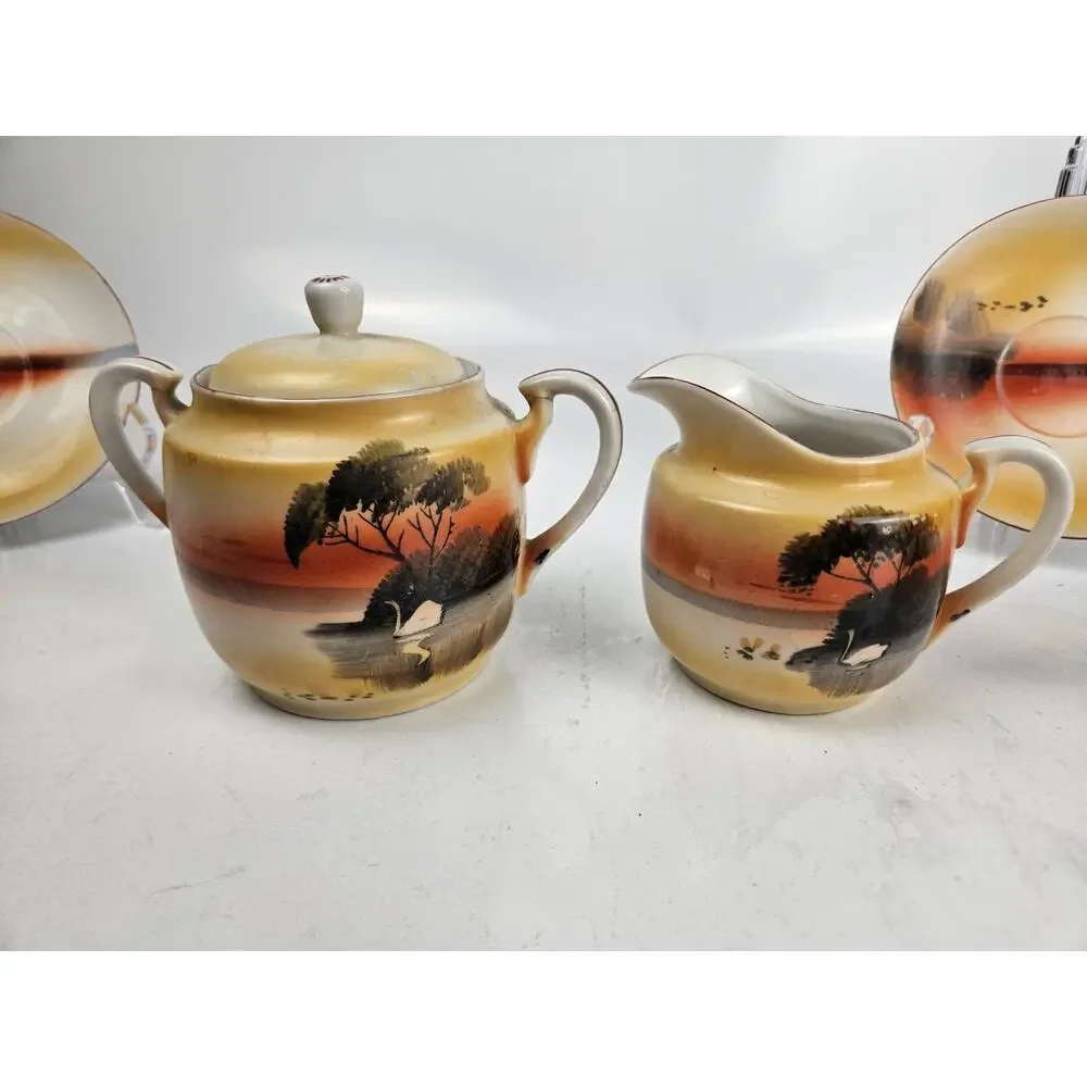 Japan Lustreware Handpainted Sunset Tea Set Porcelain 9‎ Pieces
